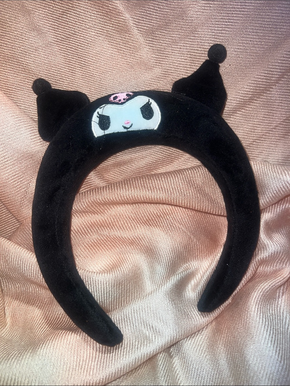 Sanrio Kuromi Black Plush Headband with Pink Accent